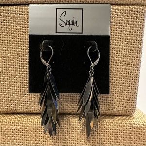 NWT Sequin by Nordstrom Earrings -gunmetal leaf like dangles, leverback